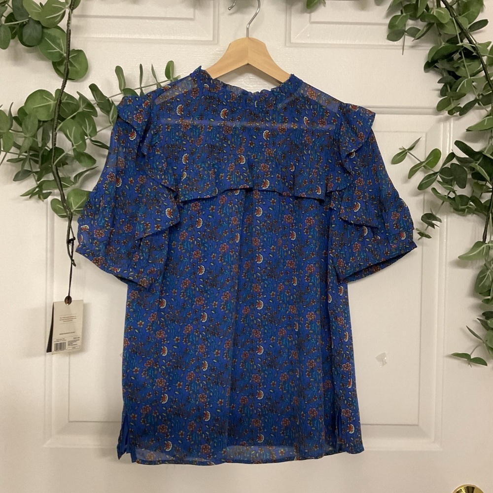LOFT.BLUE Floral Ruffle Sleeve Top. SIZE S - Picture 2 of 7